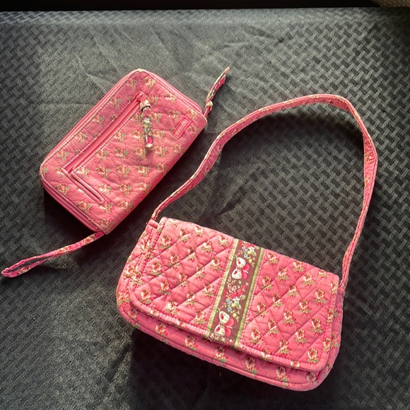 Vera Bradley Purse Butterfly mini plus matching Wallet pink brown vintage floral - Picture 1 of 17